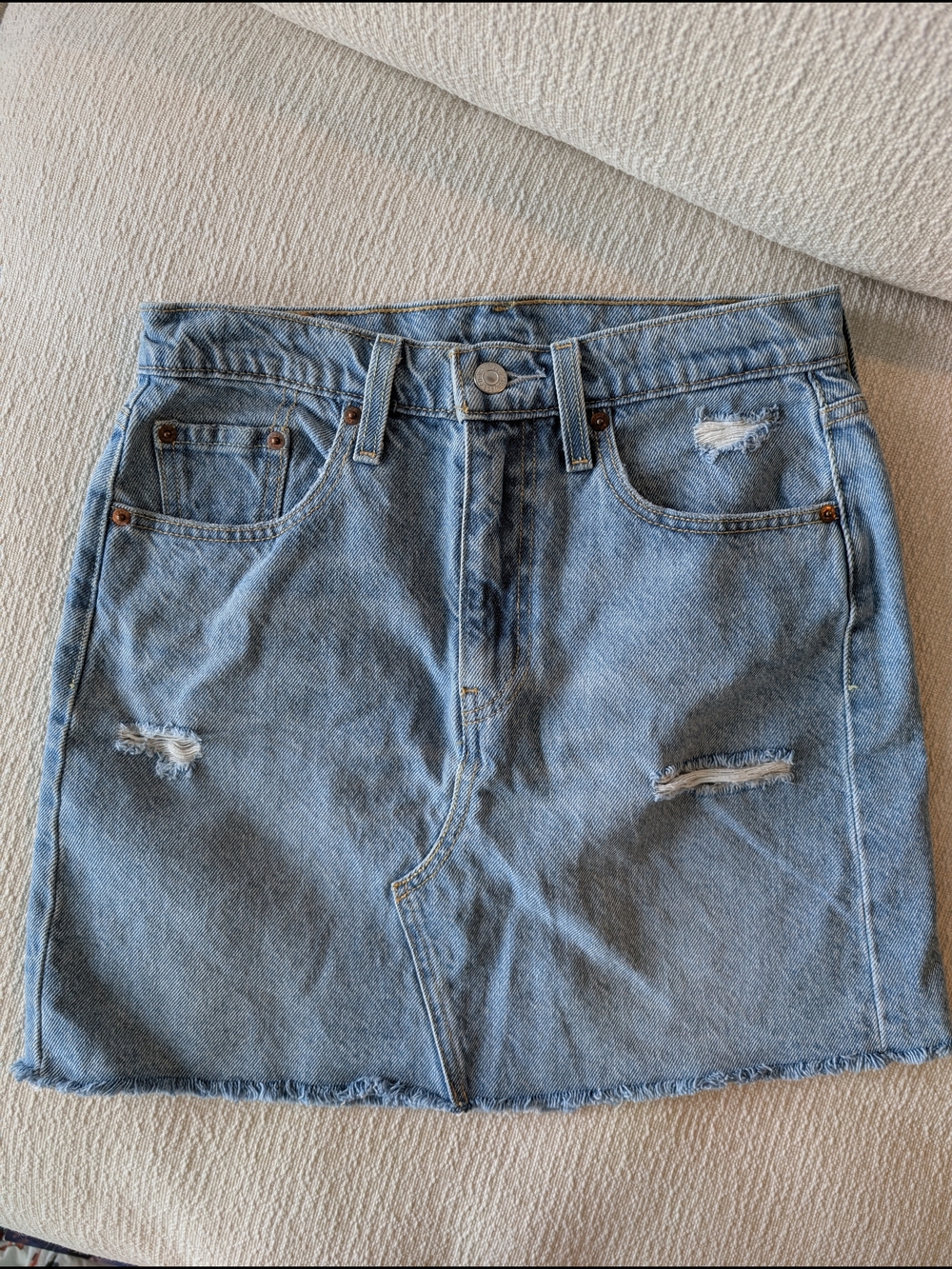 Levi's Medium Wash Distressed Denim Mini Skirt Size 27